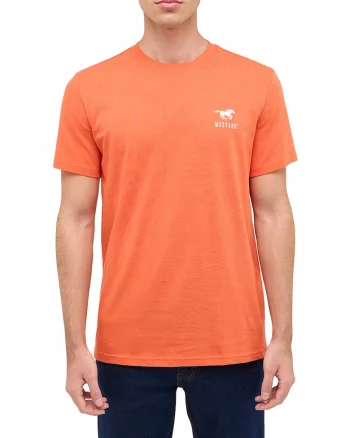 Tricou Barbati,  Style Austin, Regular Fit, Maneca Scurta, Decolteu Rotund, Cu Logo, Bumbac, Design Clasic, M INTL, Portocaliu