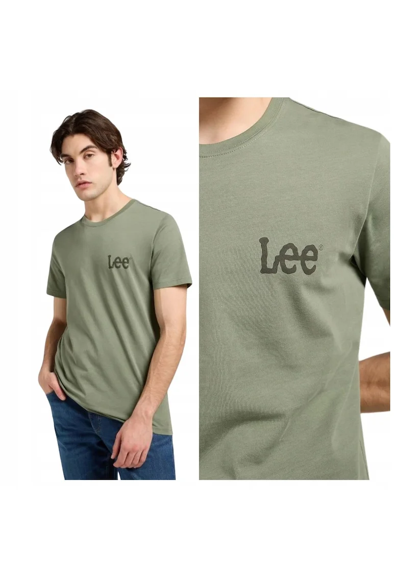 Tricou Barbati,  Medium Wobbly Lee Tee, Regular Fit, Maneca Scurta, Decolteu Rotund, Cu Logo, Bumbac, Design Clasic, Verde, Verde