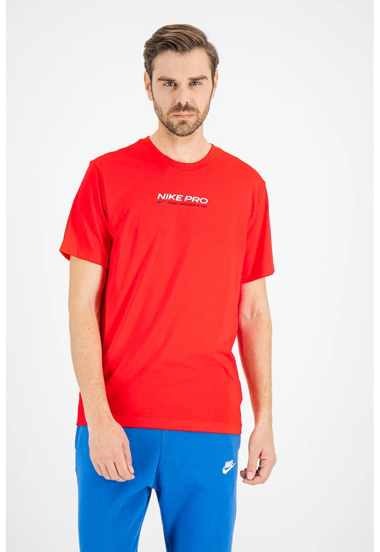 Tricou cu imprimeu logo si tehnologie Dri Fit pentru fitness, Rosu