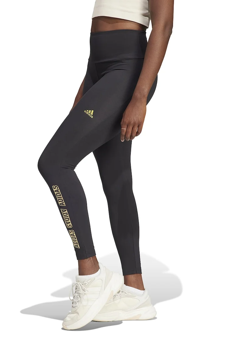 Colanti cu talie inalta si logo Yoga, Negru