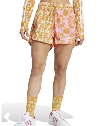 Pantaloni scurti cu talie ajustabila si model, pentru antrenament, Alb/Roz pastel/Galben mustar