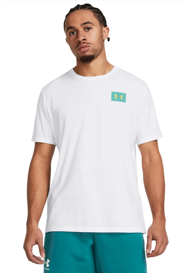 Tricou lejer cu model colorblock si logo, pentru antrenament, Alb/Verde