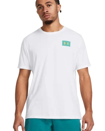 Tricou lejer cu model colorblock si logo, pentru antrenament, Alb/Verde