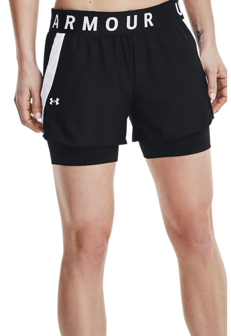 Pantaloni scurti lejeri cu model 2 in 1, pentru fitness Play-Up, Negru