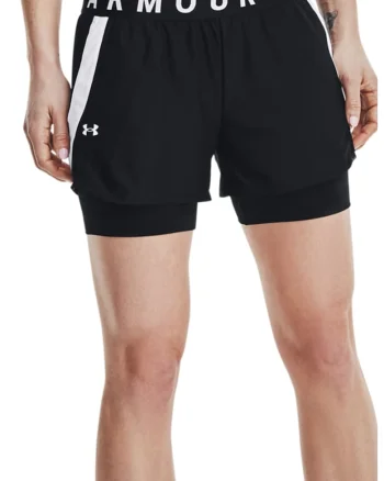 Pantaloni scurti lejeri cu model 2 in 1, pentru fitness Play-Up, Negru