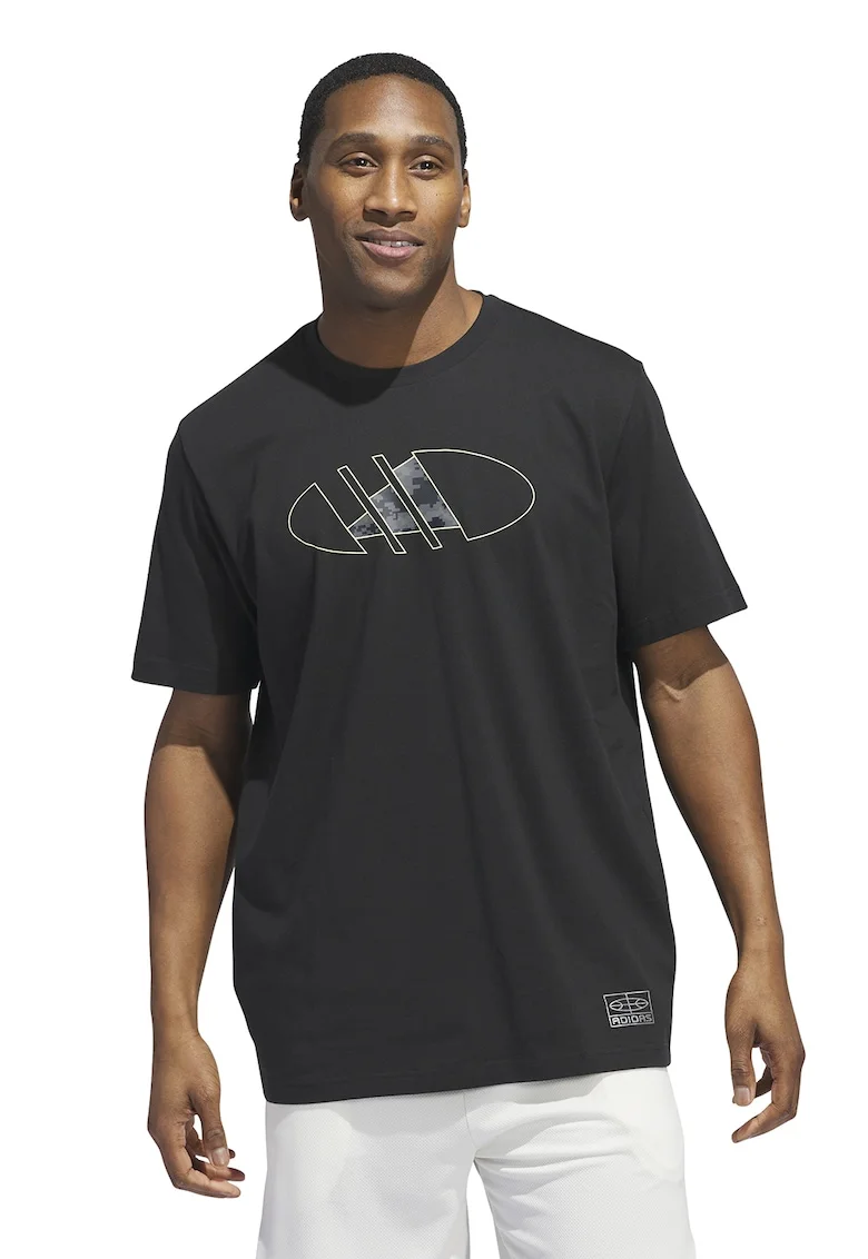 Tricou de bumbac cu logo, pentru baschet, Negru stins