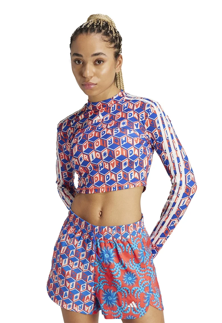 Bluza crop pentru fitness Farm, Portocaliu persan/Albastru royal