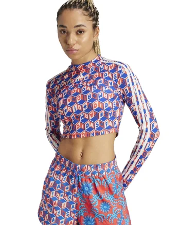 Bluza crop pentru fitness Farm, Portocaliu persan/Albastru royal