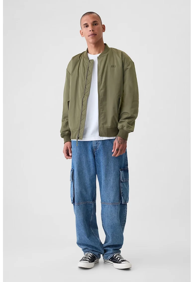 Jacheta bomber cu broderie logo, Kaki