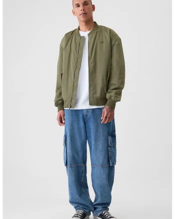Jacheta bomber cu broderie logo, Kaki
