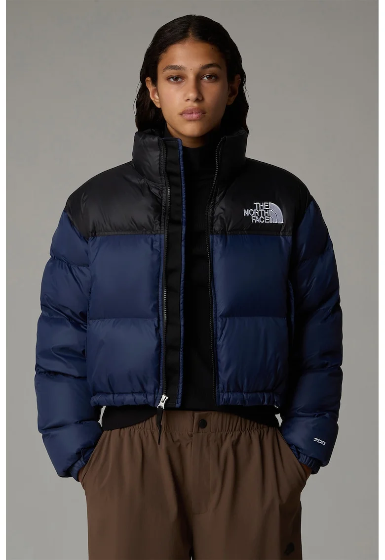 Geaca crop cu umpltura de puf Nuptse, Negru/Albastru indigo