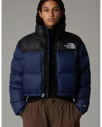 Geaca crop cu umpltura de puf Nuptse, Negru/Albastru indigo