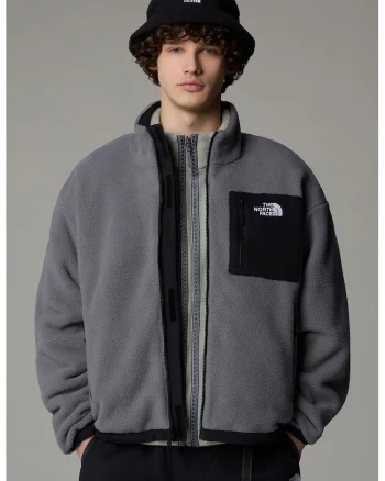Jacheta reversibila din material fleece pentru drumetii Yumiori, Negru/Gri inchis