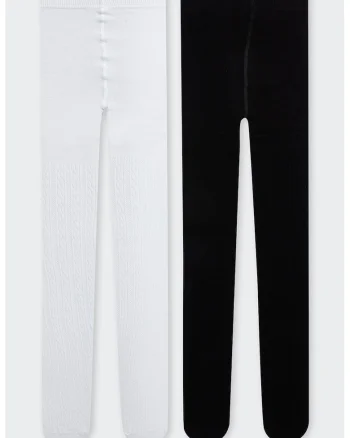 Set de dresuri cu model torsade - 2 perechi, Alb/Negru