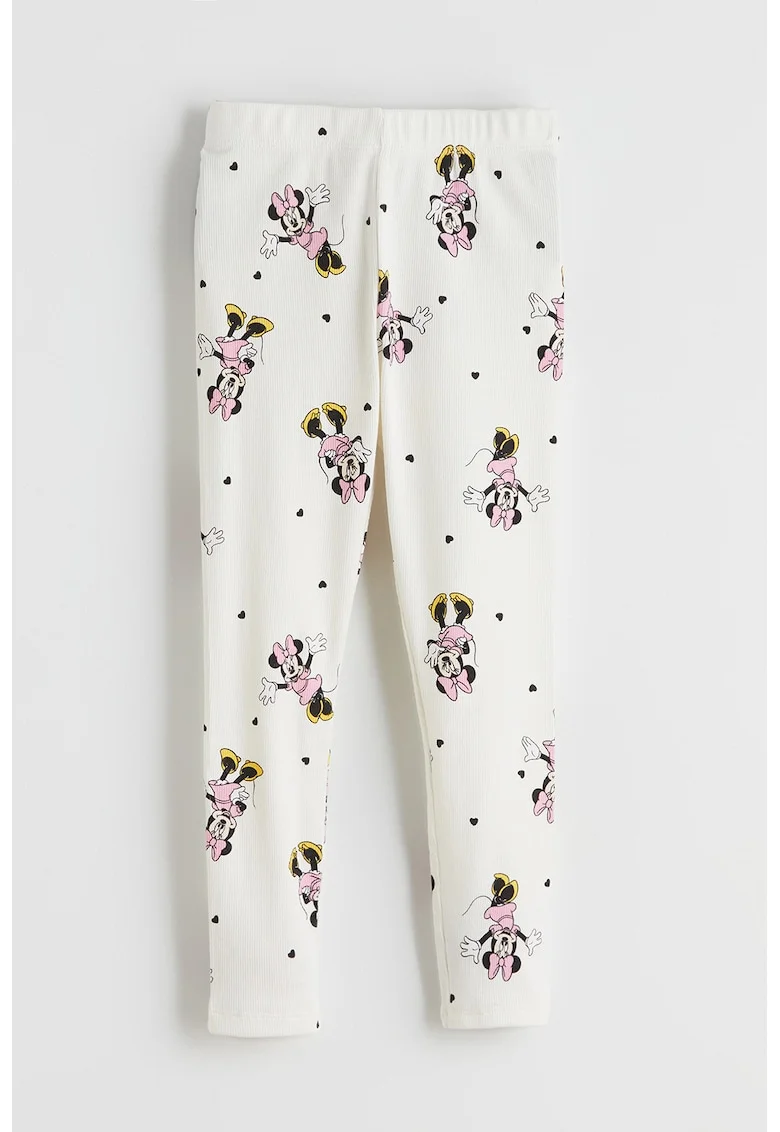 Pantaloni cu design desene animate, Alb/Roz