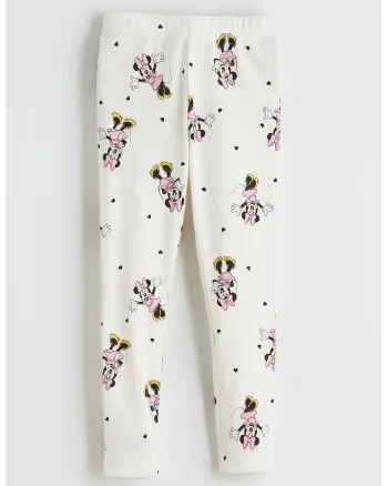 Pantaloni cu design desene animate, Alb/Roz