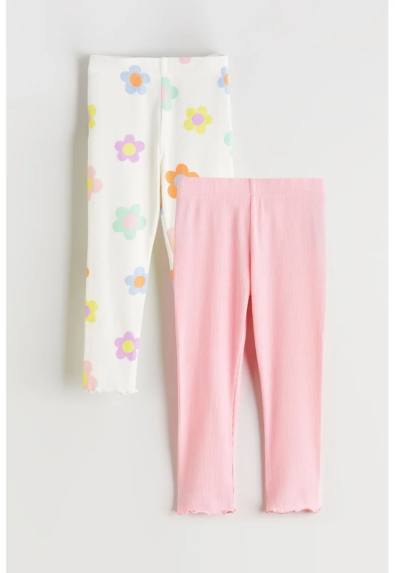 Set de pantaloni din amestec de bumbac - 2 piese, Alb/Roz