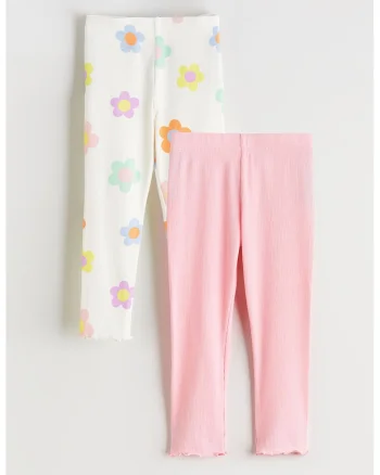 Set de pantaloni din amestec de bumbac - 2 piese, Alb/Roz