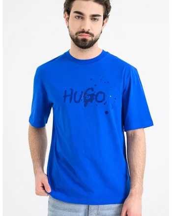 Tricou cu decolteu la baza gatului si imprimeu Noctornix, Albastru inchis/Albastru royal