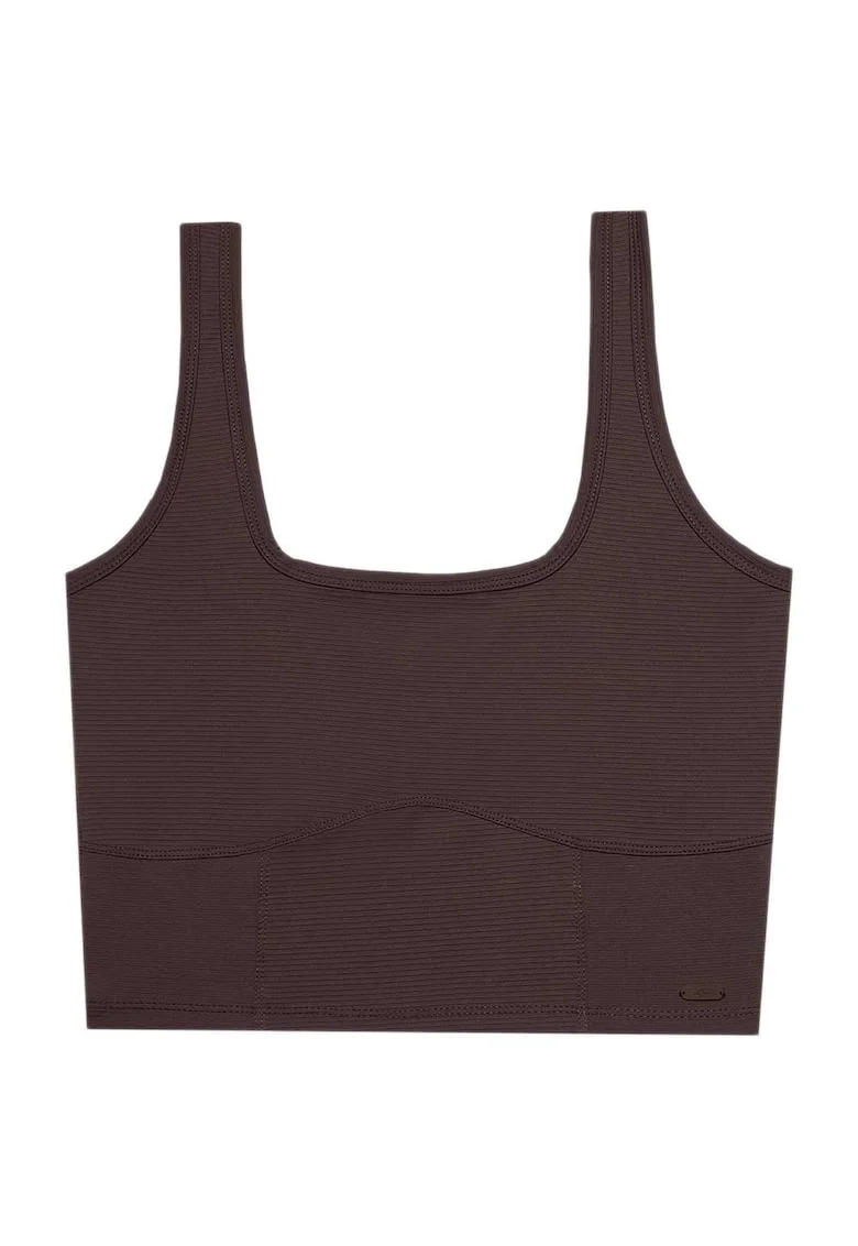 Top scurt  croiala slim, elastic, poliamida, pentru femei, maro
