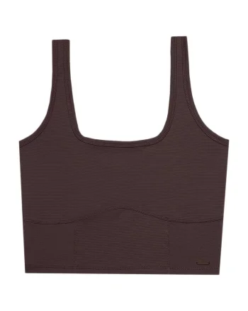 Top scurt  croiala slim, elastic, poliamida, pentru femei, maro