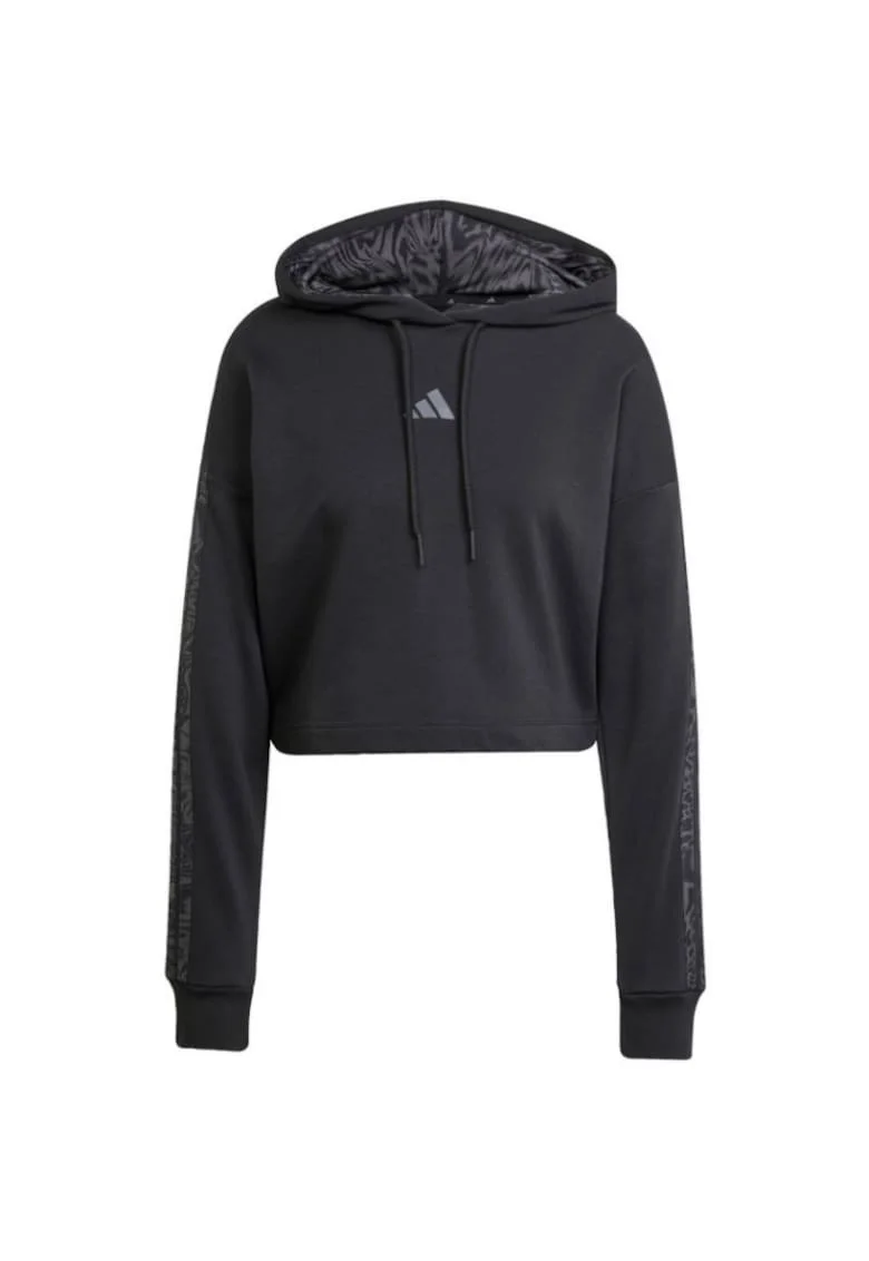 Hanorac sport dama,  Essentials, imprimeu, negru, French Terry,
