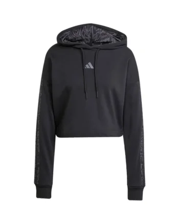 Hanorac sport dama,  Essentials, imprimeu, negru, French Terry,