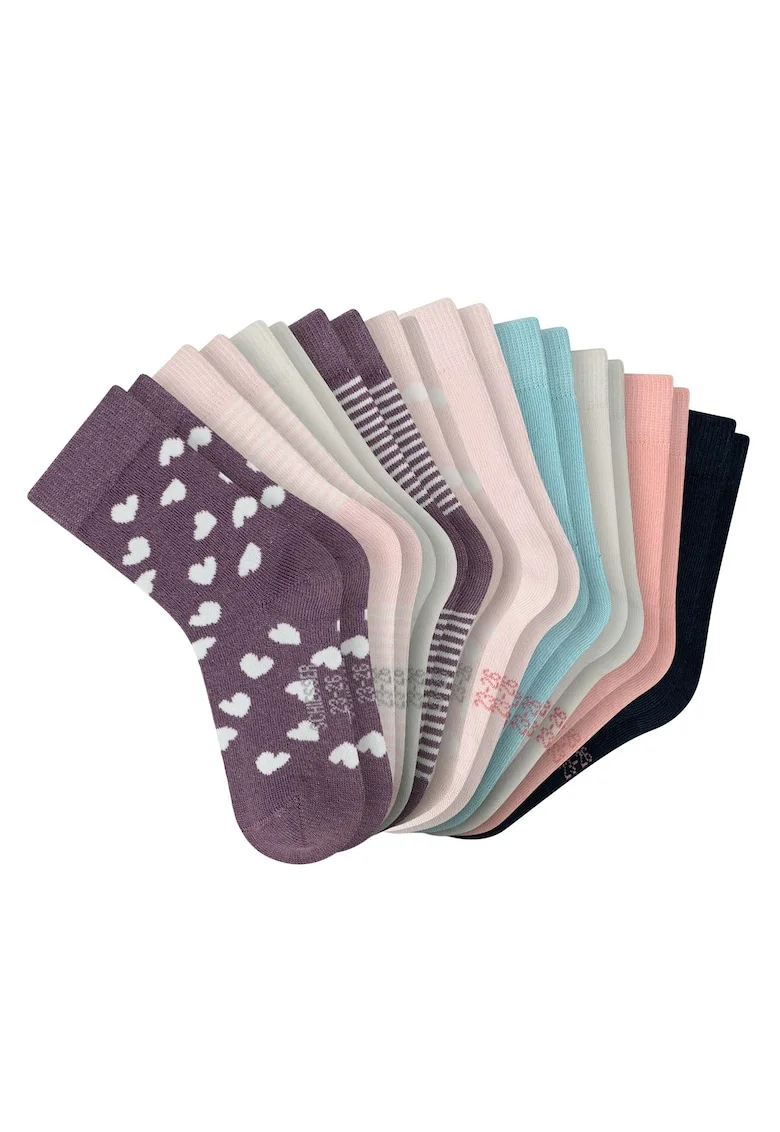 Set de sosete scurte din bumbac cu model - 10 perechi, Violet/Roz