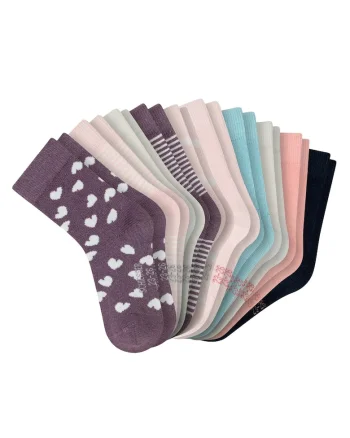 Set de sosete scurte din bumbac cu model - 10 perechi, Violet/Roz