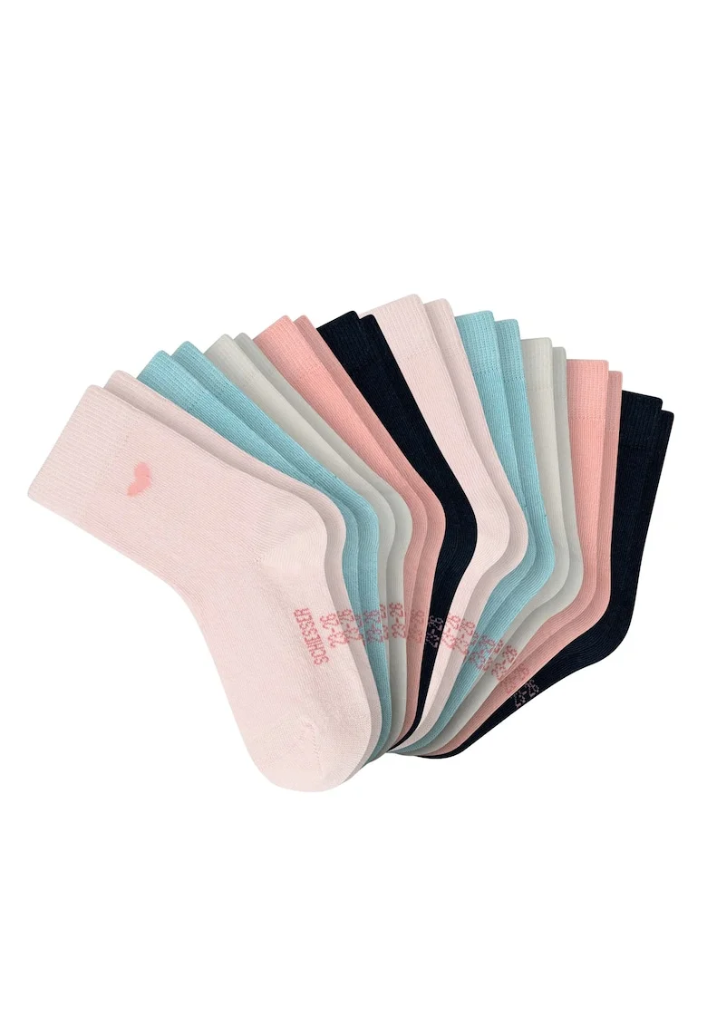 Set de sosete scurte din bumbac cu model - 10 perechi, Negru/Roz/Albastru