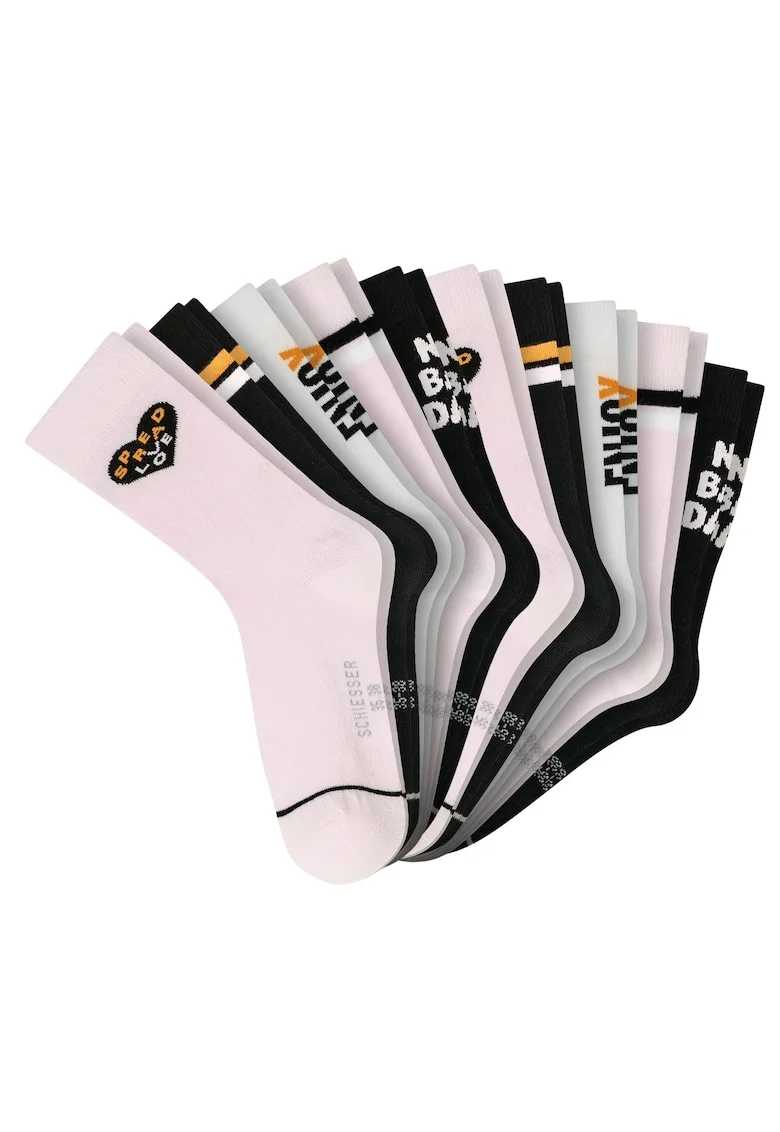 Set de sosete lungi cu model - 10 perechi, Alb/Negru/Roz