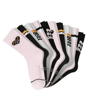 Set de sosete lungi cu model - 10 perechi, Alb/Negru/Roz