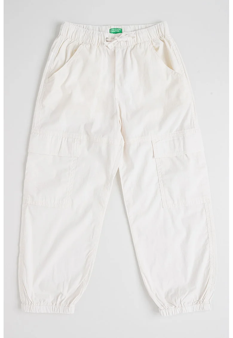 Pantaloni cargo cu snur de ajustare in talie, Alb