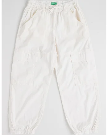 Pantaloni cargo cu snur de ajustare in talie, Alb