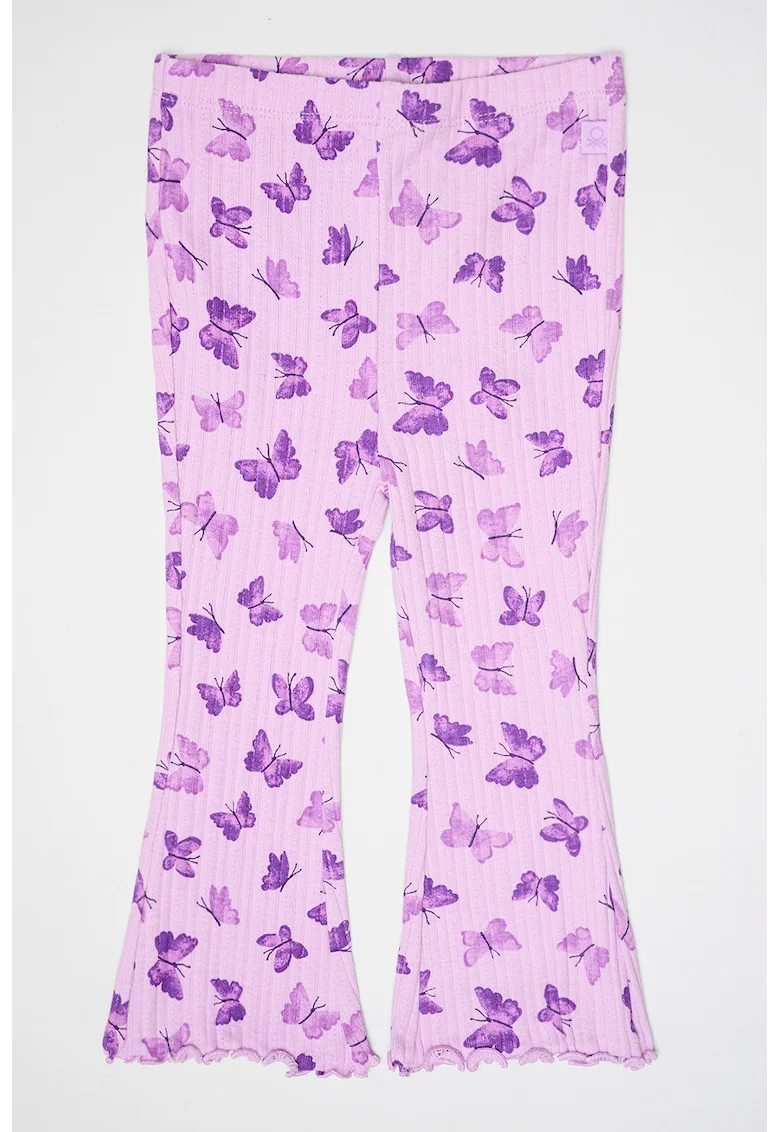 Pantaloni cu talie inalta si imprimeu grafic, Lila/Ametist