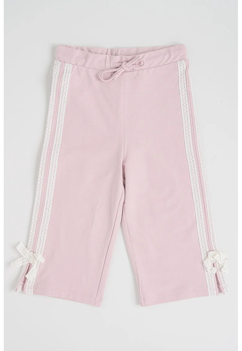 Pantaloni de trening cu croiala dreapta si segmente laterale contrastante, Alb/Liliac prafuit