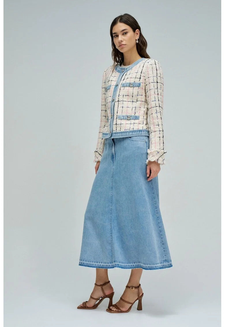 Jacheta din tuid cu detalii din denim, Roz/Bej deschis/Bleumarin