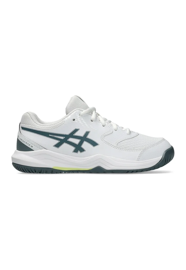 Pantofi de piele ecologica, pentru tenis Gel-Dedicate 8, Alb/Verde englez