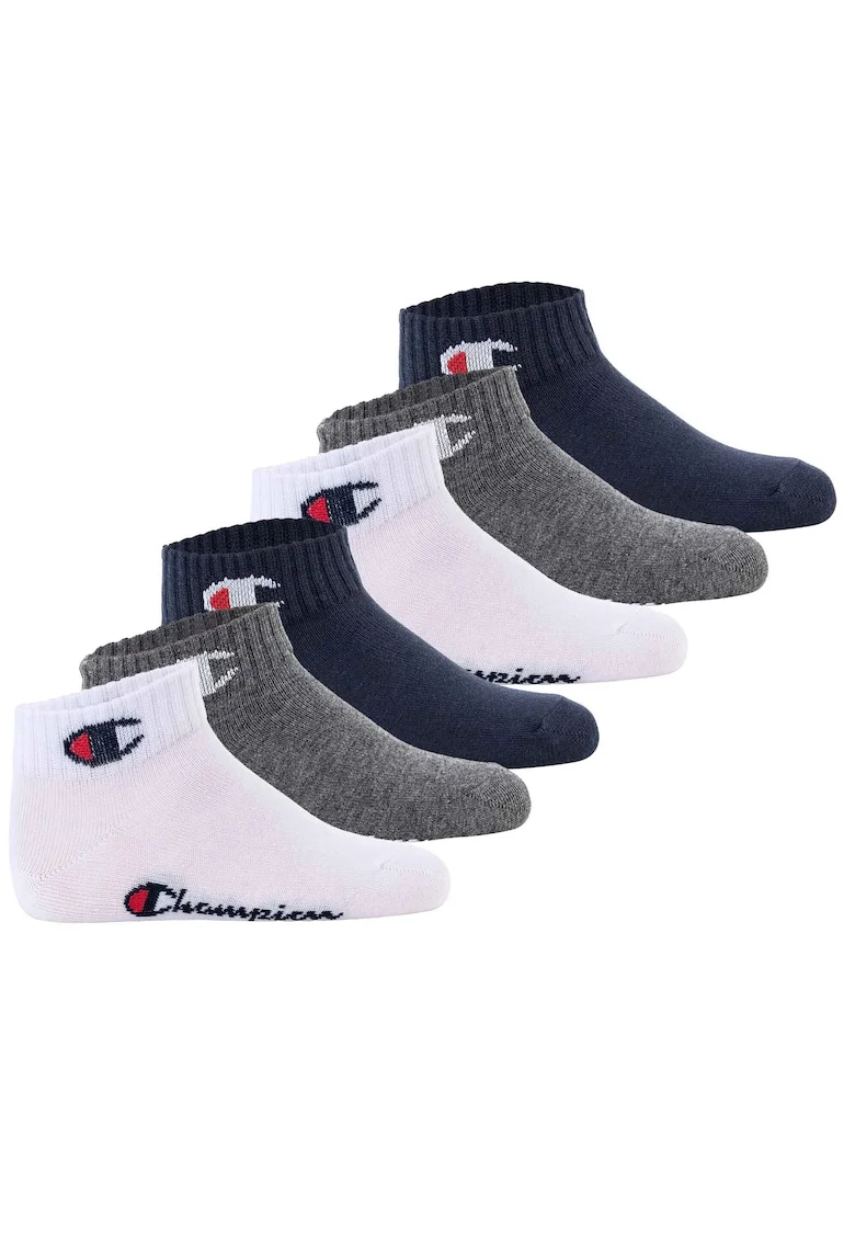 Set de sosete scurte cu logo - 6 perechi, Gri, Alb, Albastru,