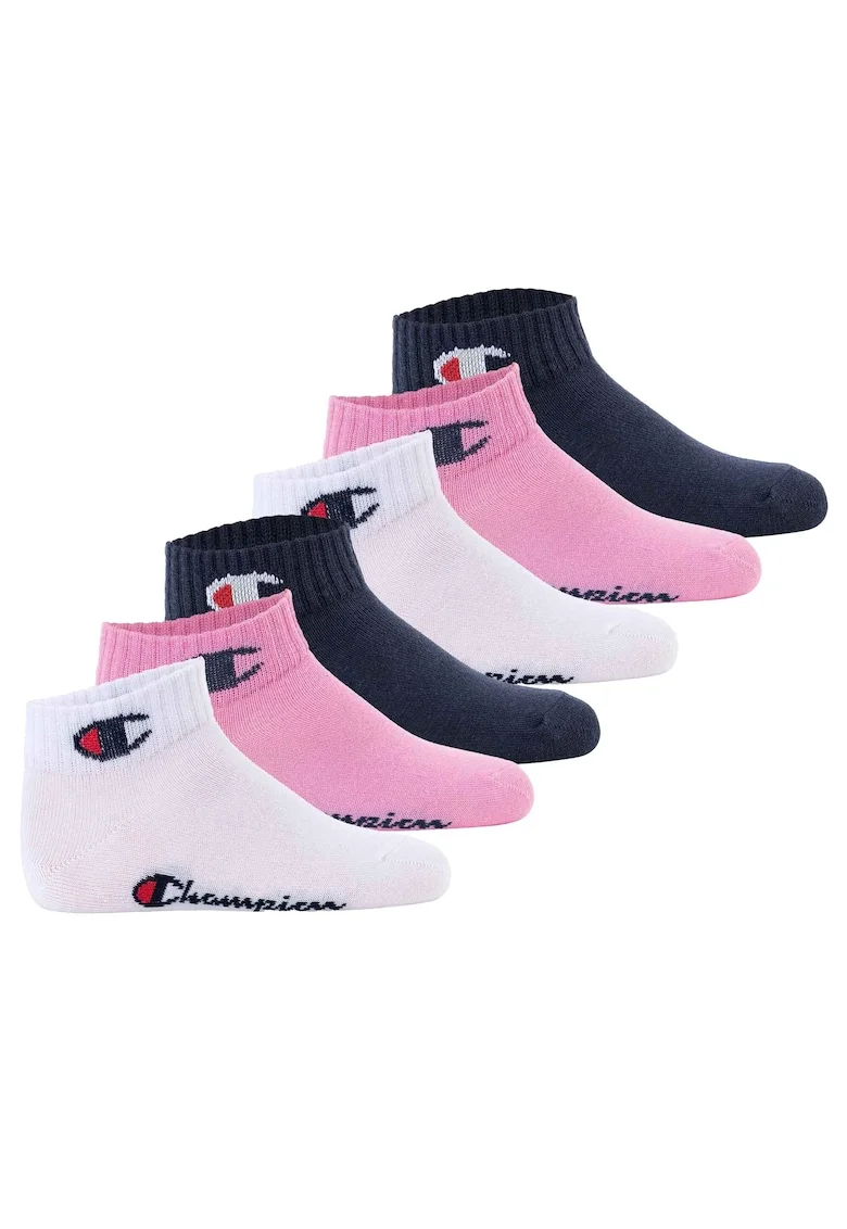 Set de sosete scurte cu logo - 6 perechi, Alb, Roz, Albastru,