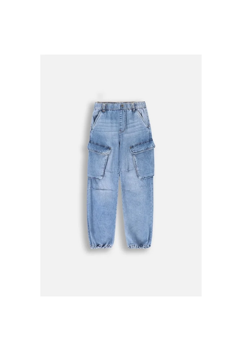 Pantaloni copii,  blugi cargo, albastru, bumbac