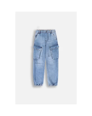 Pantaloni copii,  blugi cargo, albastru, bumbac