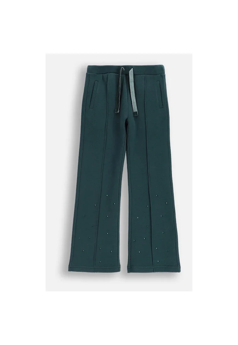Pantaloni de trening,  verzi, cu detalii decorative, bumbac, pentru fete