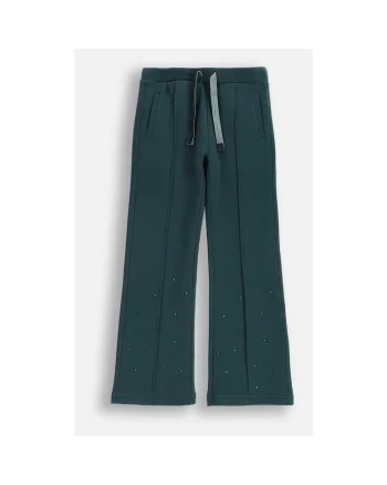 Pantaloni de trening,  verzi, cu detalii decorative, bumbac, pentru fete