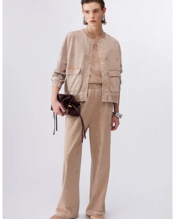 Jacheta bomber de denim, Bej