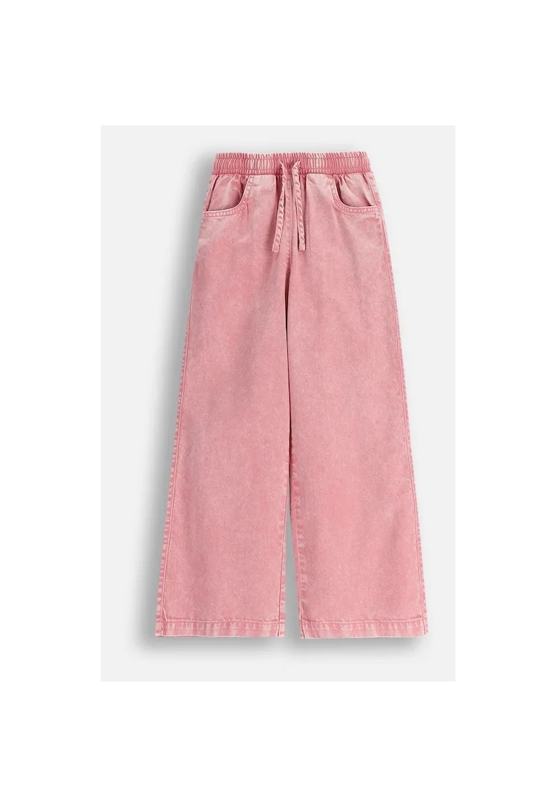 Pantaloni fete  roz, talie elastica cu snur, buzunare,