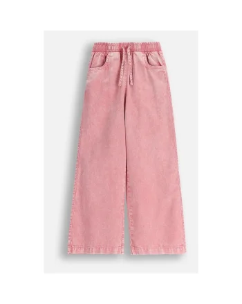 Pantaloni fete  roz, talie elastica cu snur, buzunare,