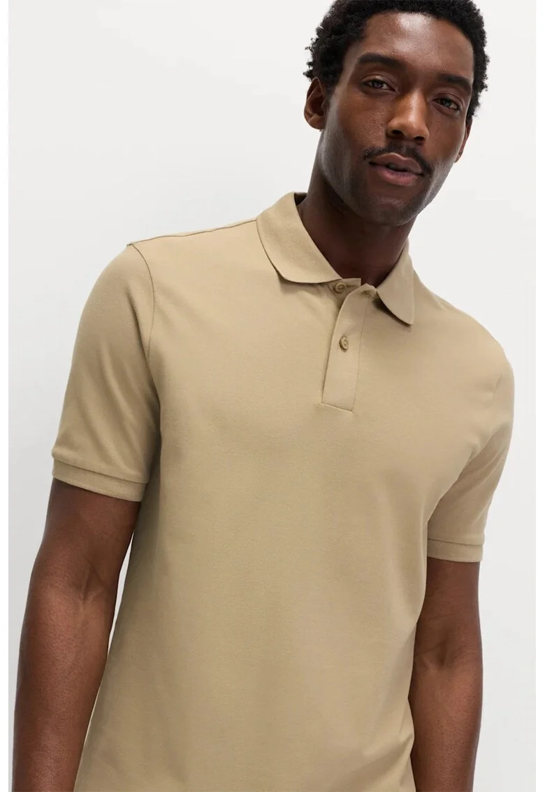 Tricou polo regular fit, Maro nisip