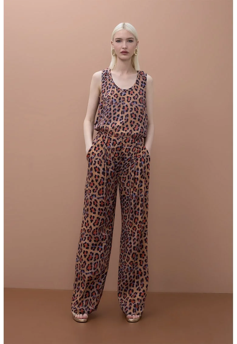 Top cu model animal print, Portocaliu/Albastru