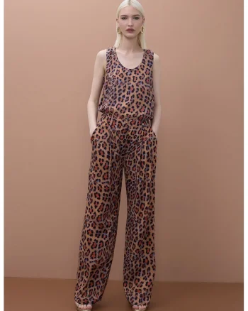 Top cu model animal print, Portocaliu/Albastru